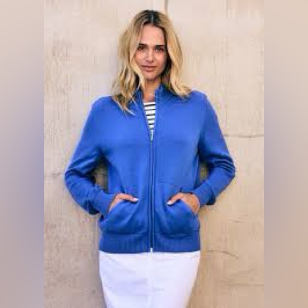 Saint James Barcelone Royal Blue Cotton Full Zip Sweater Cardigan